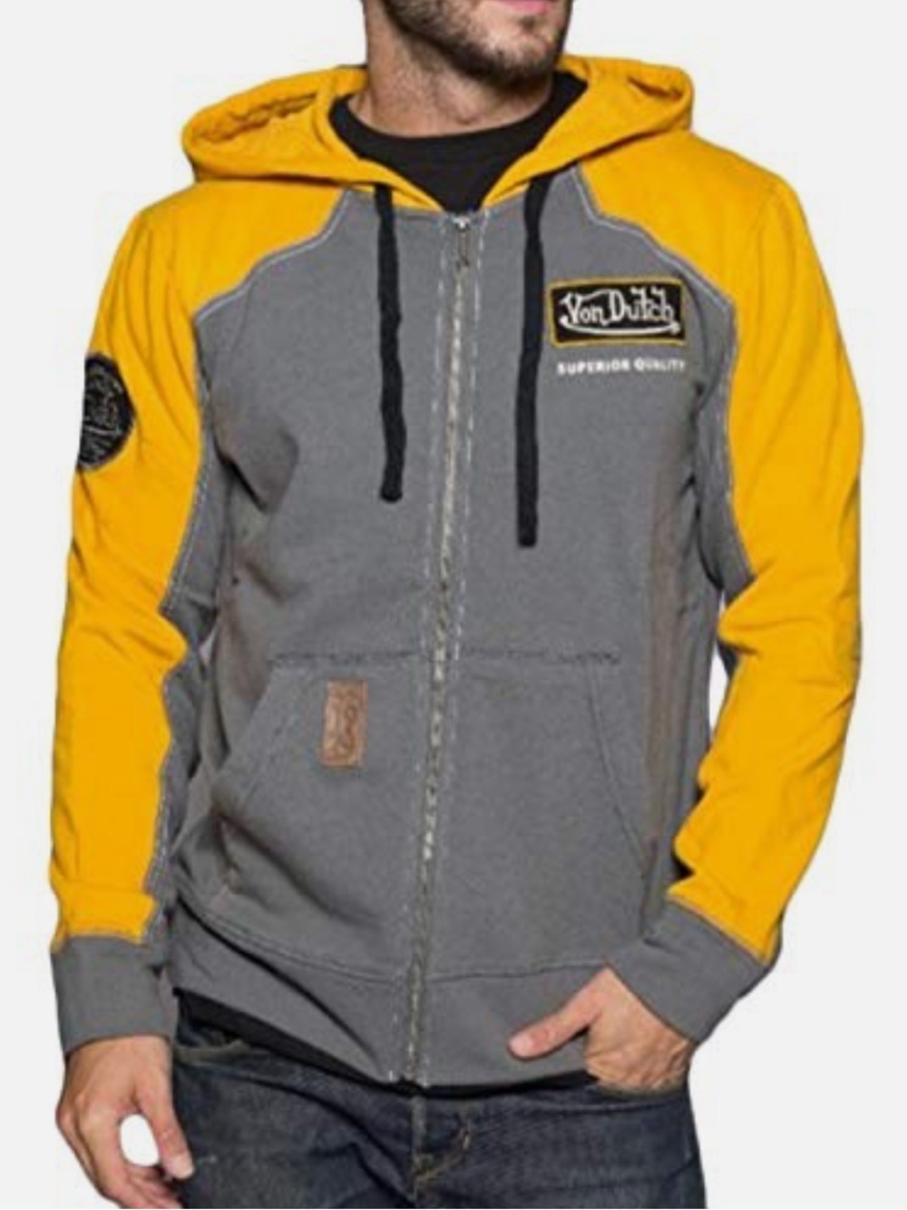 GUC Y2K Von Dutch Gray and Yellow Hooded Sweatshirt